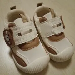 13.5cmクマの顔付きスニーカー ホワイト/ブラウン