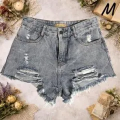 超古着 ダメージデニム ショートパンツ Mサイズ カットオフ ハイウエスト