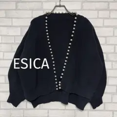 ESICA エシカ レディース パール カーディガン 厚手 黒 M~L ♣︎