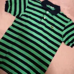Lacoste 緑ネイビー ストライプ ポロシャツ