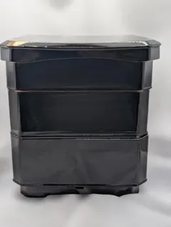 漆器 三段重箱 黒塗り内朱 梅柄 金彩 隅切り角型 20cm 傷・剥がれ多数