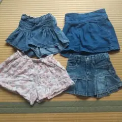 110cm デニムハーフパンツ3枚 デニムスカート1枚
