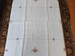 リネン製テーブルクロス 花かご刺繍ビンテージ