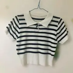 ボーダー柄 ポロニット 半袖