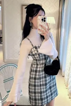 ロング ワンピース ツイード キャミ