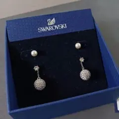 363/良品 スワロフスキークリスタルパール＆パヴェボール2wayドロップピアス