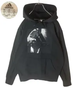 adidas boxingビッグプリント ブラックスウェットパーカーゆったり