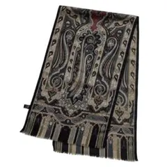 ◎ETRO エトロ　大判ストール　スカーフ　シルクウール　総柄　ペイズリー　黒 大判 ストール】SS/AW Etro(エトロ）のペイズリー風/ホワイト
