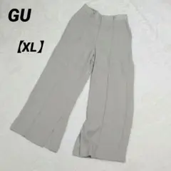 【GU】フレアスラックス XL ピンタック 裾スリット入り グレージュ