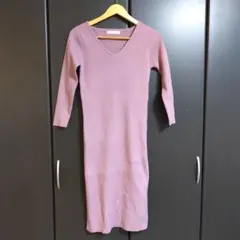 ロイヤルパーティー リブニット ワンピース Vネック タイト F