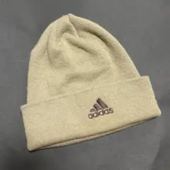 希少 90s アディダス ニット帽 ビーニー ベージュ 刺繍ロゴ 栗原