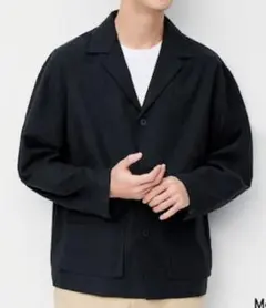 新品タグ付き　GU　リネンブレンドシャツジャケット　ネイビー　S