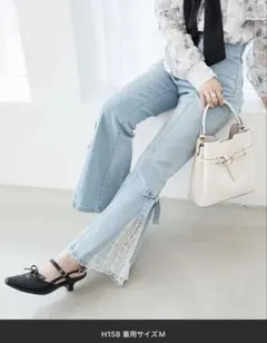 MAJESTIC LEGON レースベルトセット裾リボンデニム サックス