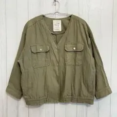 スタディオクリップ ミリタリージャケット コットンリネン カラーレス ゆったり