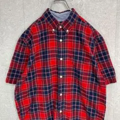 TOMMY HILFIGER チェックシャツ　総柄　半袖シャツ　古着　赤　M