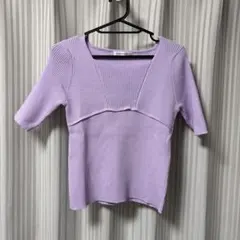 natural couture 半袖 リブニット スクエアネック