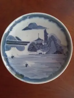 最終処分特価 逸品古伊万里染付なます皿五枚 吉祥柄大きめ