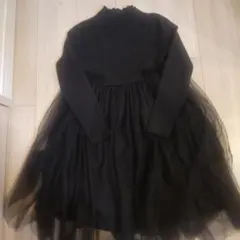 黒チュールワンピース 長袖 フリルネック