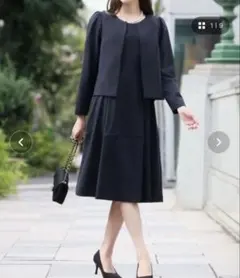 flolia L セットアップ　ネイビー ノーカラージャケット　スーツ　紺