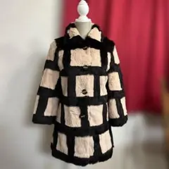 【美品】リリーブラウン ラビット ファーコート ブロックチェック 高級感