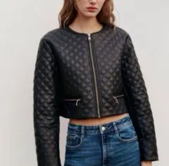 未使用級✨ ZARA ショートキルティングフェイクレザージャケット