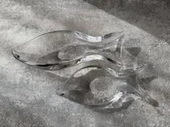 ヴィンテージ アートガラス 魚 プレート オブジェ 2点セット 北欧風