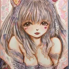 オリジナル手描きイラスト 色紙原画 女の子 猫耳ツインテール - メルカリ