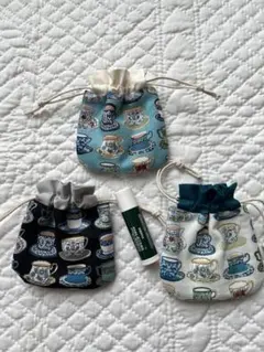 すごく小さな巾着袋3コセット コーヒーカップ柄