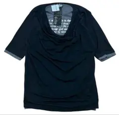 00s Y2K レイヤード 英字プリント ドレープ ブラック グレー カットソー