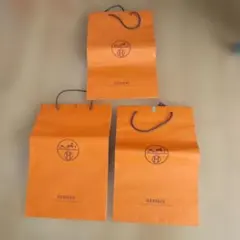 HERMES ショップ袋 3枚セット オレンジ 大きめ　42×28cm