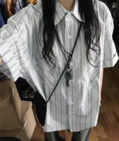 shein ストライプオーバーサイズ　半袖シャツ