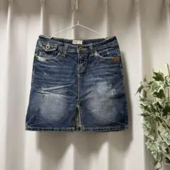 ダメージ加工 デニムミニスカート ダークブルー