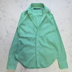 美品♥️ラルフローレン グリーン×白 ストライプ 長袖シャツ　S～M