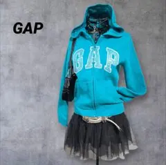 y2k ギャップ GAP ジップアップパーカー ターコイズ アーチロゴ ラメ