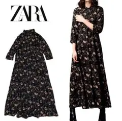ZARA WOMAN 花柄ロングシャツワンピース ブラック Mのサムネイル