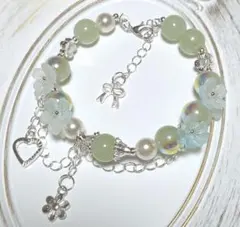 TikTokミリンちゃん グリーン系 チェーン付きゴージャス ブレスレット