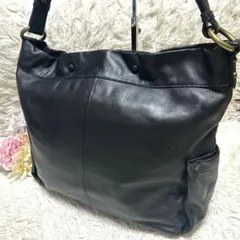 【未使用級】アニエスベー　黒 レザー ワンショルダー　トートバッグ　A4収納