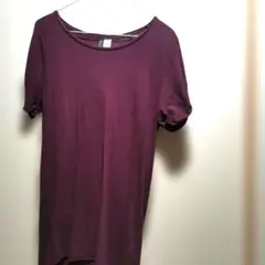 メンズXS レディースM バーガンディ ロールアップ袖 Tシャツ ワンピシャツ