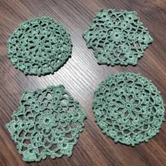 ハンドメイド コースター レース編み グリーン 4枚セット