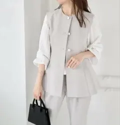 美品✨Ranan ラナン ペプラムベスト セットアップ ジレ スーツ グレージュ