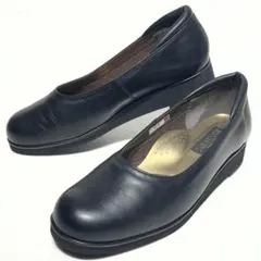 極美品☆メッセージ／レザーパンプス 25cm 幅広 5E 黒 ウェッジ 日本製