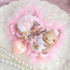 ハンドメイド♡いたずらベイビーくまちゃんフリルレースポニーヘアゴム