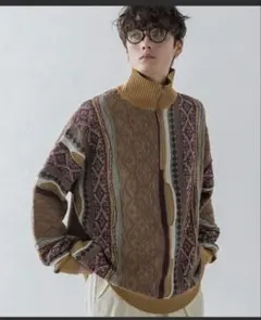 RAGEBLUE レトロジャガード/ハーフジップニット　M