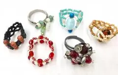 ハンドメイド ビーズリング 6個セット
