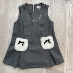 グレー ノースリーブワンピース ファーポケット付き