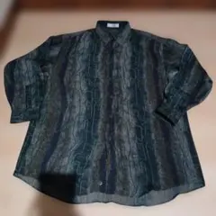 ダークグリーン 抽象模様 カジュアルシャツ Lサイズ 日本製