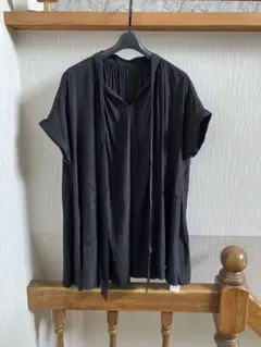 未使用★コカcoca黒半袖2way半袖ボウタイブラウスチュニックトップスM★