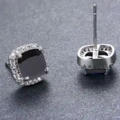 ✳️ブラック　シルバー　ジルコニア　ピアス　メンズ✳️