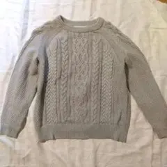 ライトグレー ケーブル綿ニット 長袖