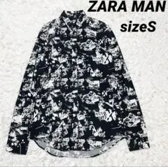【美品】ZARA MAN アートワークプリント 長袖シャツ ブラック　sizeS